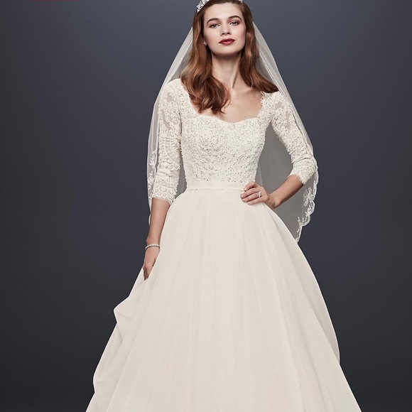 Oleg Cassini Organza 3/4 Sleeved Wedding Dress